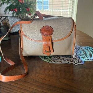 Vintage Dooney & Bourke Cream and Tan Leather Crossbody Bag